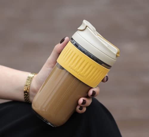Image of Kamvy Reusable Glass Tumbler with Airtight Lid and Straw Pack of 1, 400ml Travel Coffee Sipper Mug for Juice Cocktail Iced Tea Smoothie Hot Cold Drink Cup Home & Office (Shaker)