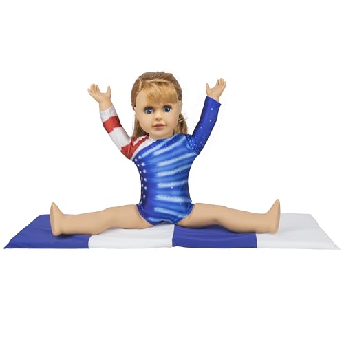 Olympics Gymnastics Competition Doll Clothes (2 Pc Set)- Athletic Uniform Includes Team USA Leotard & Mat- Handmade Outfit & Accessories- Compatible with 18" American Girl Doll- Gift for Girls, Kids