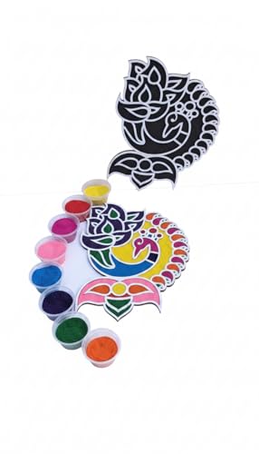 Reusable Portable Rangoli Template Mat. Readymade Stencil Craft. Mayur Peacock Style. Just Fill with Rangoli or Petals. Traditional Design with Modern Day Ease of Use (Design N) (11.5 Inch)