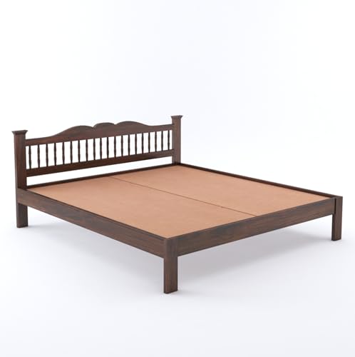 Image of Wooden Arch King Size Bed Without Storage | Wooden Double Bed Cot Bed for Bedroom Furniture | Palang Double Bed for Hotels | Solid Sheesham Wood, Walnut Finish
