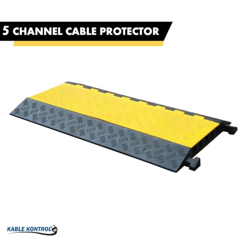 Image of Kable Kontrol Atlas Heavy Duty Cable Protector Ramp - 5 Channel - 1 Pc - 36 inch Long Black & Yellow - 36,000 Lbs Capacity - Rubber Speed Bump Wire Protector Cord Cover - CP9988