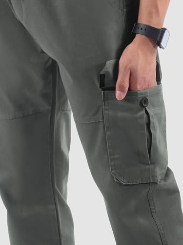 Image of Beyoung Cotton Regular Fit Heavy Gauge Cargo Joggers for Men | Ribbed Hem | Spacious Pockets | Track Pants | Elastic Waistband | Cargo for Men