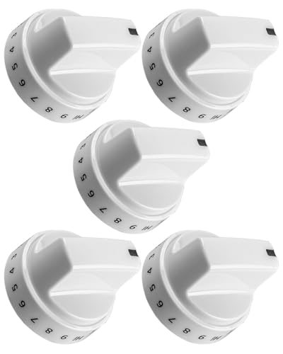 Image of WB03X24795 Stove Knobs Compatible with GE Gas Range, Range Oven Burner Cooktop Knobs Replace KIP 5G92 222D5793, White Plastic Surface Burner Control Knobs 5 Pcs