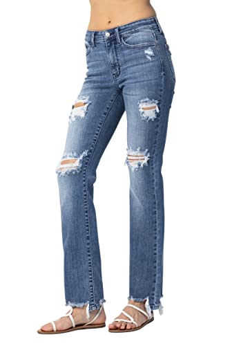Judy Blue Women's Mid Rise Destroyed Straight Fit Jeans3