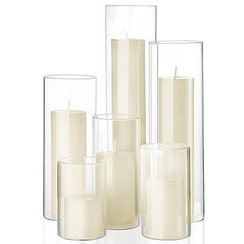 Shihanee Pillar Candles and Glass Cylinder Vases Set
