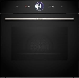 Bosch HRG7764B1, Smarter iQ700 Einbau-Backofen mit Dampfunktion, 60 x 60 cm, Schwarz, Made in Germany, Pyrolyse & Hydrolyse, Bratenthermometer, Air Fry, Farb-Touch-Screen, 4D Heißluft, Bosch Assist
