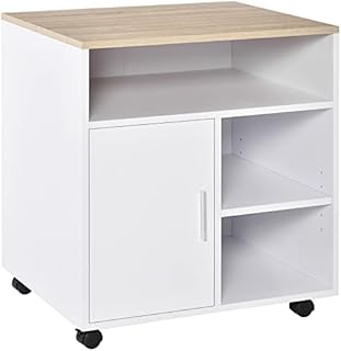 HOMCOM Multi-Storage Printer Stand Unit Office Desk Side Mobile Storage w/ Wheels Modern Style 60L x 50W x 65.5H cm - Oak