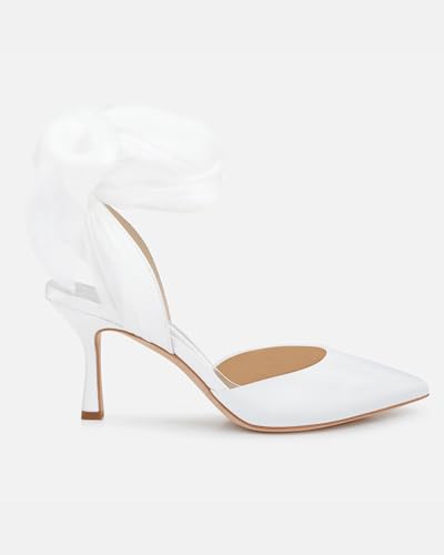 Image of Womens Lace up Satin Heels Bow Pointed Closed Toe Bridal Dress Shoes Low Heel Wedding Elegant Pumps