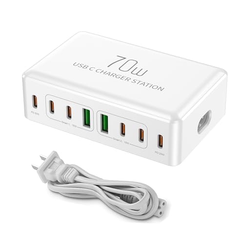 Cargador USB Multi de 70W y 8 Puertos con Cable USB Cargador USB múltiple for teléfono móvil Portátil y Compacto