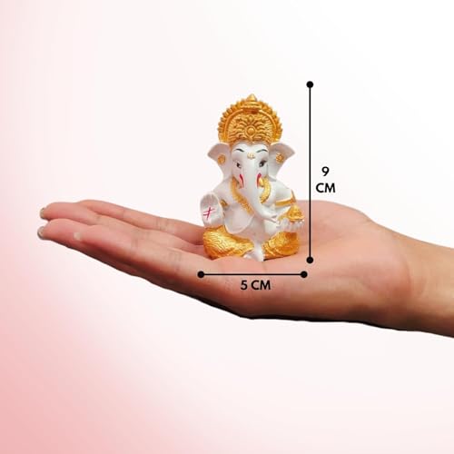 Image of JOY LAND Lord Ganesha Car Dashboard Idol | White & Gold Ganesh Murti for Car Dashboard, Home & Office Decor (Full Gold)