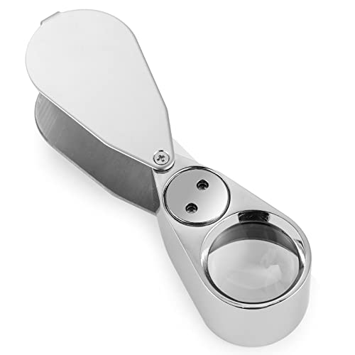 Rabbitstorm 40x Full Metal Mini Lupa Lupa Plegable con Luz UV y LED para Joyeros, Monedas, Sellos, Coleccionistas de Jade