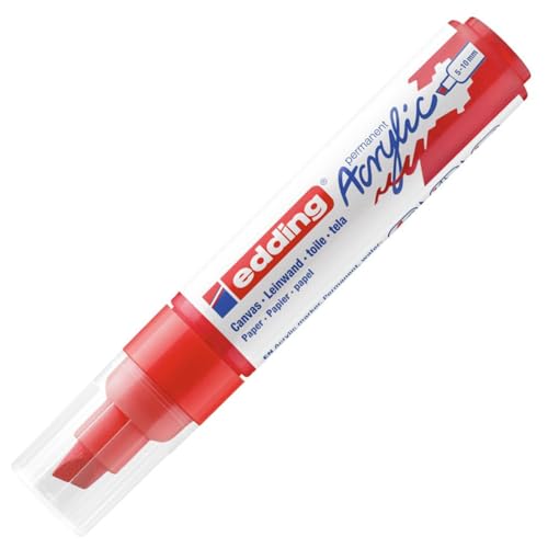 edding 5000 Marcatore Acrilico Largo, Rosso, 1 Marcatore a Vernice Acrilica, Punta Scalpello 5-10Mm, Pennnarello Acrilico per Disegno Su Tela, Carta, Legno, Marcatore Acrilico per Sassi/Ciotoli