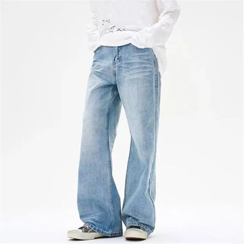 Men Solid Color Denim Pants Wide Leg Loose Straight Trousers3