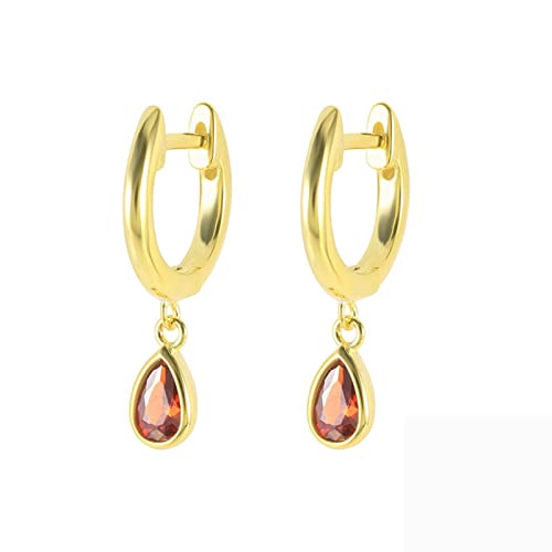 Boucles d'Oreilless Femme, Boucles d’Oreilles Pendantes en Argent Sterling Zircone En Forme De Larme Géométrique, Rouge