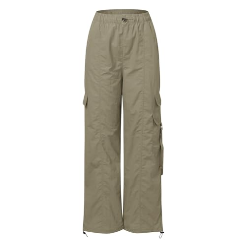 Parachute Pants for Women Wide Leg Cargo Pants Y2K Streetwear Casual Elastic Waist Hiking Trousers with Pockets3