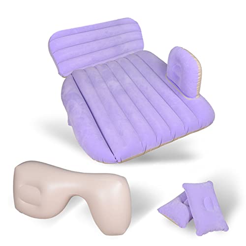 WENNEWU Cama Inflable Colchón de Aire para Automóvil Flocado MPV O SUV Sofá Inflable Bomba de Inflado Rápido Eléctrica Cama de Aire Plegable Tumbona de Aire a Prueba de Fugas,Púrpura,Head Guard Cover