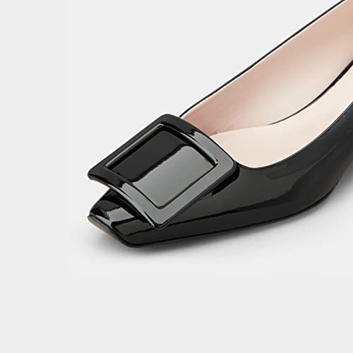 Cuanbeily Women's Pumps Square Buckle Closed Toe Chunky Low Heels Rhinestones Low Heel Pumps Shoes 1 Inch Comfortable Slip On Office Shoes Black Size 10 #TOP4