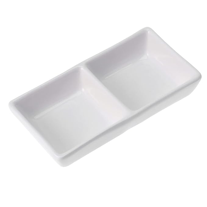 UPKOCH Ceramic Dip Bowl 2- Compartment Porcelain Appetizer Serving Tray Sushi Dipping Bowl Saucers Bowl Soy Sauce Dish Vinegar Plate