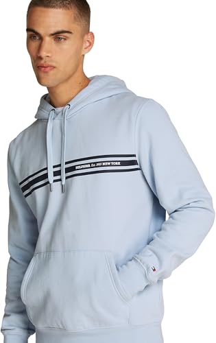 Tommy Hilfiger Herren Hoodie Central Chest Stripe mit Kapuze, Blau (Breezy Blue), M – Ansicht 2