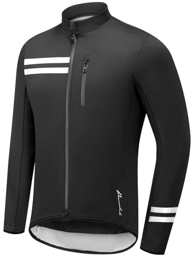 Przewalski Men's Cycling Rain Jacket Waterproof Windproof,Full-Zip Windbreaker Reflective Zipper Pockets for Running Hiking