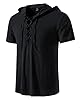 MakingDa Lace Up Viking T Shirt Men with Hood Retro Medieval Costume Cotton Pirate Renaissance Victorian Steampunk Gothic LARP Hooded Tops-Black-2XL #1