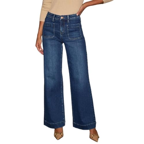 Pantalon jean ample femme FGRID à taille haute et coupe droite style boyfriend