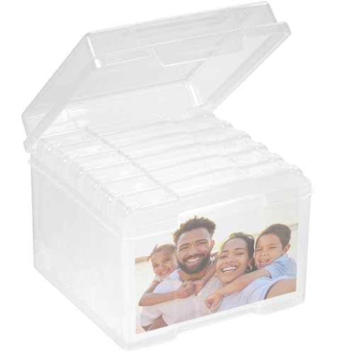 Storage Box 7 x 5, 6 Inner Photo Keeper, Clear Plastic Boxes for Craft Puzzle Sticker Photograph Organizer