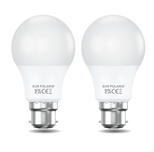 SUN POLARIS Bayonet Led Light Bulb – Daylight 6500k 60w Equivalent 8.5 watt Lightbulbs, 806 Lumen Non Dimmable Energy Saving BC B22 Fitting Lightbulb, Extra Natural White Standard GLS Bulbs Pack of 2