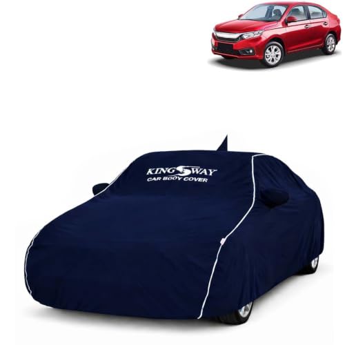 Image of KINGSWAY Super Waterproof Car Cover Only with Honda Amaze (Year 2018 to 2020 - All Model) | Mirror and Antenna Pockets | All Weather Car Body Cover with Silver Piping | Blue