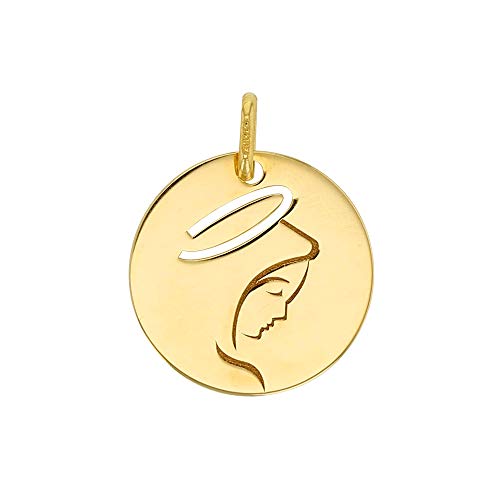 Médaille Vierge avec auréole Or 750/1000 18k, pendentif religieux chrétien 305031