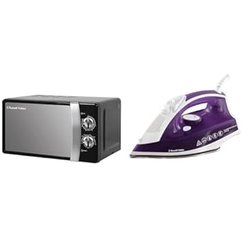 Russell Hobbs RHMM701B 17 Litre 700 W Black Solo Manual Microwave with 5 Power Levels & Supreme Steam Iron, Powerful vertical steam function