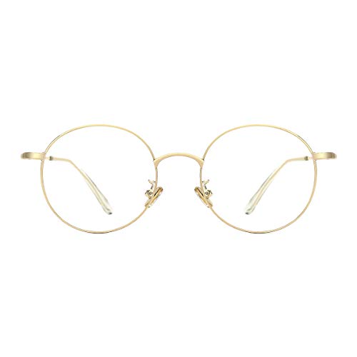 TIJN Blue Light Blocking Glasses Vintage Round Metal Eyeglasses Anti Eye Fatigue Eye Strain
