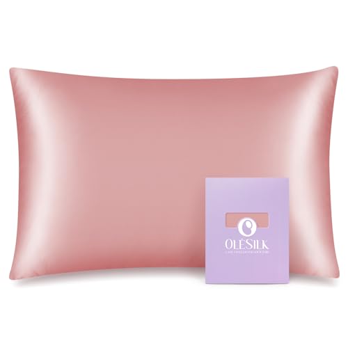 Image of OLESILK Toddler 100% Mulberry Silk Pillowcase, Zipper, 13"x 18", Coral Pink | Both Sides 19 Momme Pure Natural Silk, Smooth Soft and Breathable for Baby Girls and Boys Hair and Skin Care, Travel Size