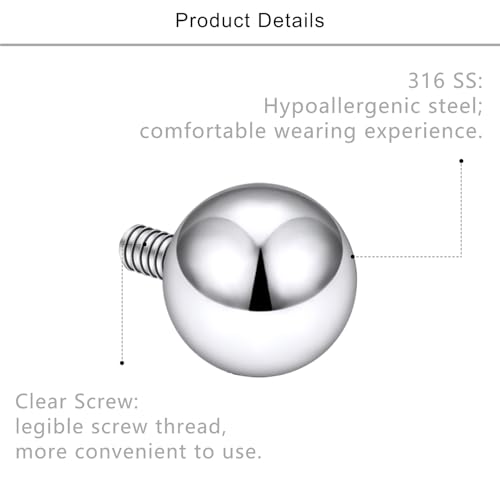 Lcolyoli 16G Internally Threaded Replacement Balls for Lip Labret Medusa Piercing Jewelry Stainless Steel Conch Piercing Jewelry Monroe Lip Rings Different Size Cartilage Tragus Nail Helix Earring Stud3