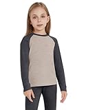 woolcano Kids Unisex 100% Merino Wool Base Layer Tops Midweight Thermal Underwear Shirt Oatmeal/Heather Grey 9-10