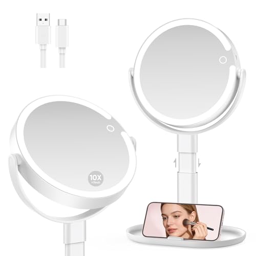 GONOBLE Lighted Makeup Mirror with 10X Magnification, Rechargeable LED Magnifying Vanity Mirror with...