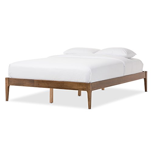 Baxton Studio Burrell Mid Century Modern Walnut Finishing Solid Wood Bed Frame, Queen