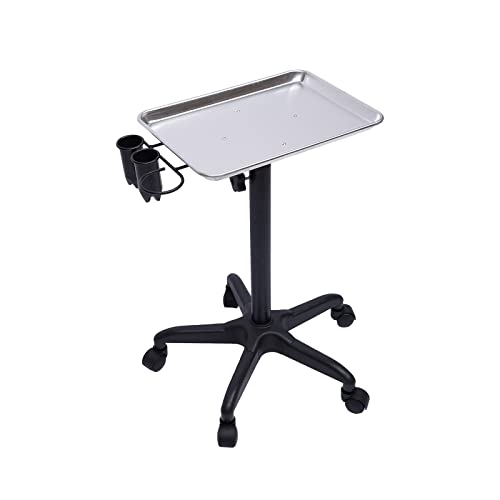 WSIKGHU Salon Tray on Wheels 360° Swivel Multipurpose Salon Tray Height Adjustable Silver