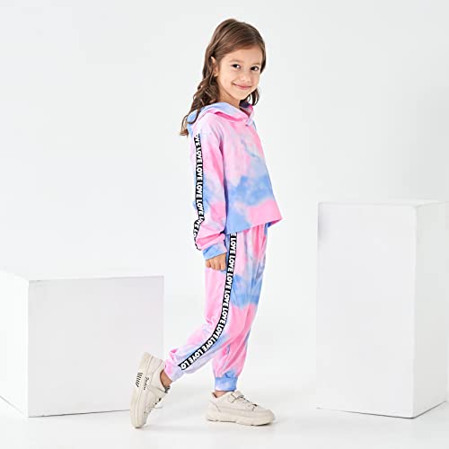 Image of Axumity Toddler Baby Girls Clothes Long-sleeve Tie Dye Hoodie Sweatshirt Pants Hooded Outfit Set