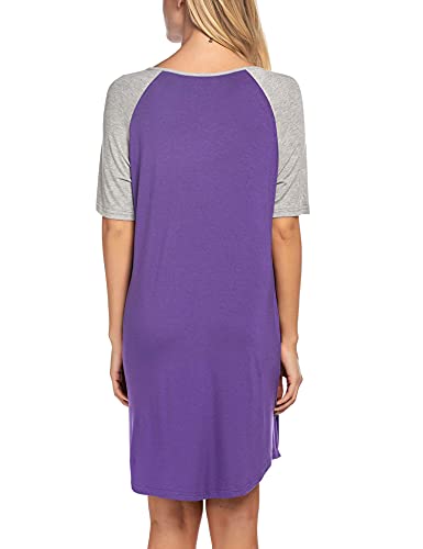 Ekouaer Womens, Nightgown Nightshirt, Short Sleepwear, Cotton Loungewear, Purple, Medium #TOP3