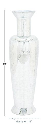 Deco 79 Polystone Trumpet Vase With Mosaic Mirror Inlay, 15" X 15" X 51", Silver #TOP7
