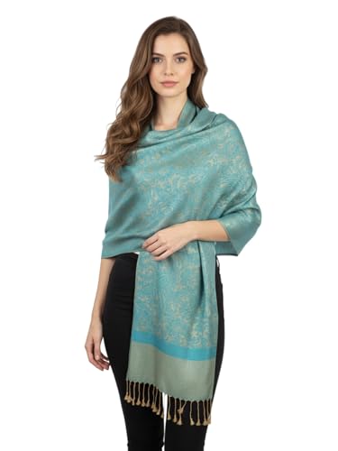 PASKMLNA Paisley Jacquard Pashmina Shawl Wrap Scarf Stole (018-34 Aqua camel)