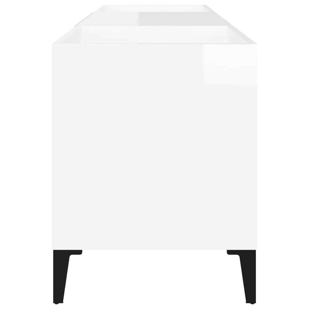Mobile Porta Dischi, Scaffale per Vinili con Piano Robusto e Gambe in Metallo 121x38x48 cm in Legno Multistrato Bianco Lucido for Collezione Disco LP, Giradischi e Accessori Audio in Soggiorno
