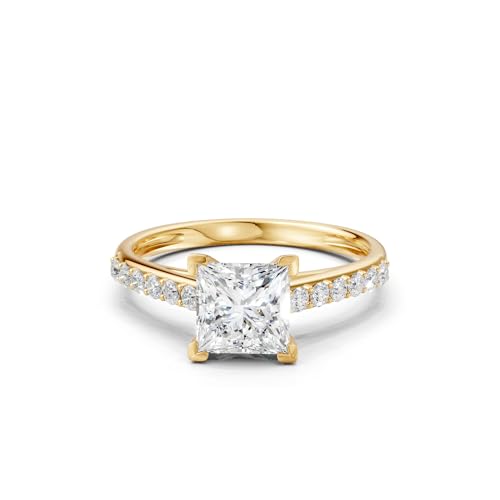 INDRI 10k Solid Gold Moissanite Engagement Ring for Women 6mm 1 Carat Princess Cut Solitaire - Certified Square Moissanite Promise Ring, Solid White Yellow Gold (G Color VVS1 Quality)