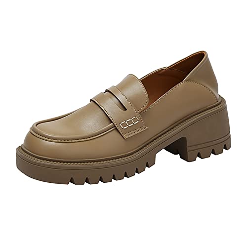iOoppek Zapatos de mujer click estilo inglés con suela gruesa y boca redonda y plana Zapatos de...