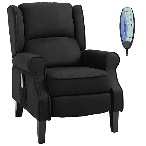 HOMCOM Sillón de Masaje Sillón Relax Reclinable con Mando a Distancia 2 Zonas de Masaje Bolsillo Lateral y Tapizado en Tejido de Ante 78x83x101 cm Negro