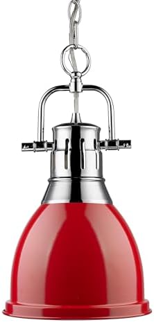 Golden Lighting 3602-S CH-RD Mini Pendant with Red Shades, Chrome Finish