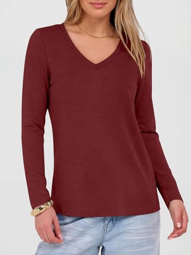 Image of ANRABESS Women's Long Sleeve Shirts V Neck Fall Tops | Soft Comfort Wrinkle Free Tshirts, Basic Tee, Winter Layer Clothing, Business Casual Work Fall Outfits, Travel Daily Wear