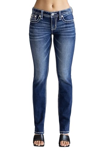Miss Me Women's Criss Cross Bohemian Faux Flap Pocket Mid-Rise Straight Jeans2
