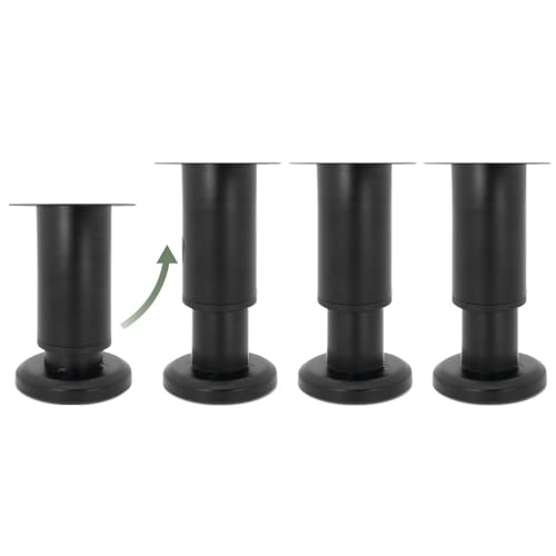 LOYELEY 伸縮式 レベリングフット 4個セット 家具アジャスター 金属製 高耐久 高さ 調節可能 レベリング足 家具移動パッド 水平調整パット Diy 置き換え足 ベッド/テーブル/ソファー 用 (ブラック, 8-12cn)